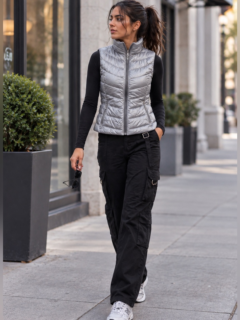 Calvin Klein Silver Quilted Puffer Vest Lightweight Zip Front Medium